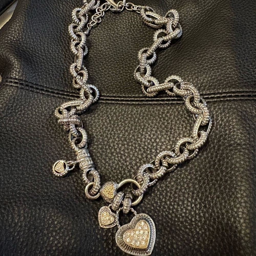 Elegant Silver and Gold Heart Charm Necklace